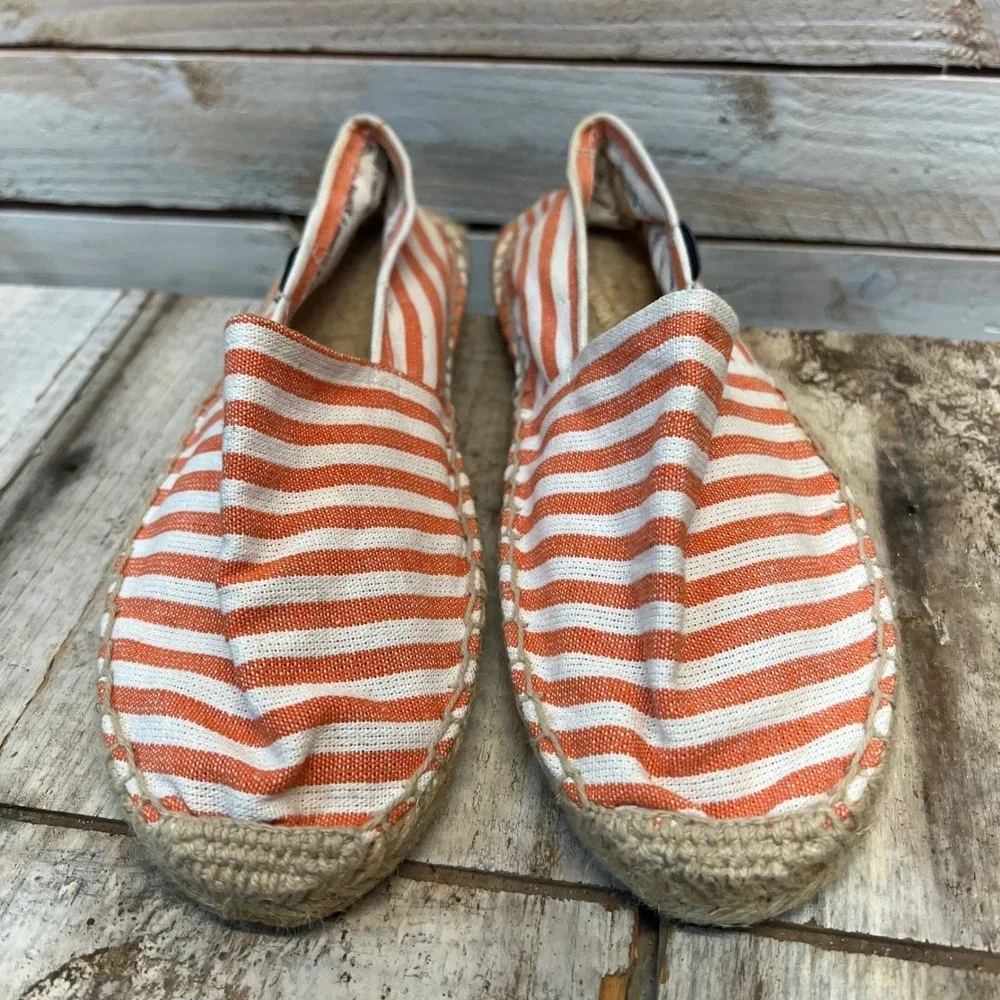 Soludos Orange White Striped Canvas Espadrille Flat Slip On Shoes Size 38